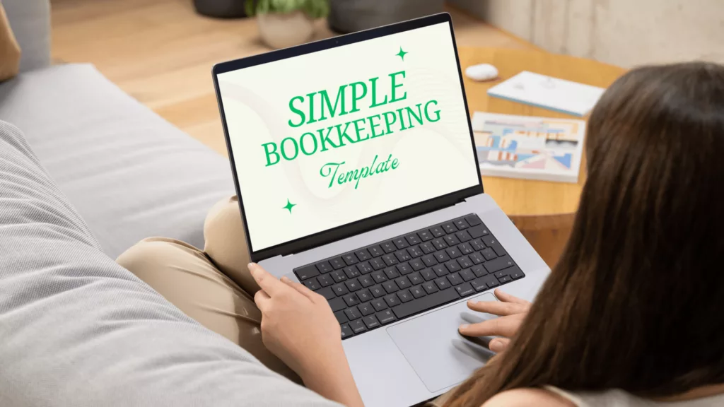 Woman using laptop to edit simple bookkeeping google sheet